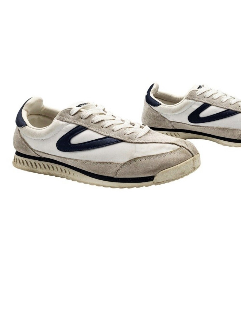Tretorn Rawlins White & Blue Canvas Suede Leather Trim Sneakers Women's Size 8.5